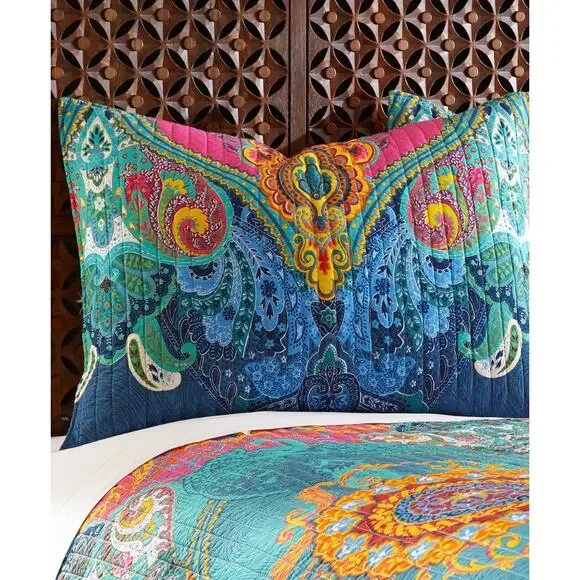 Levtex Home Quilted Throw Blanket 50x60 Multicolor Boho Medallion Cotton - Picture 2 of 6